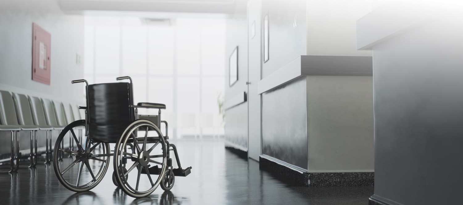 Wheelchair in an empty hospital room